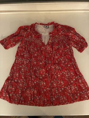 Girls Red Floral Smocked Casual Dress